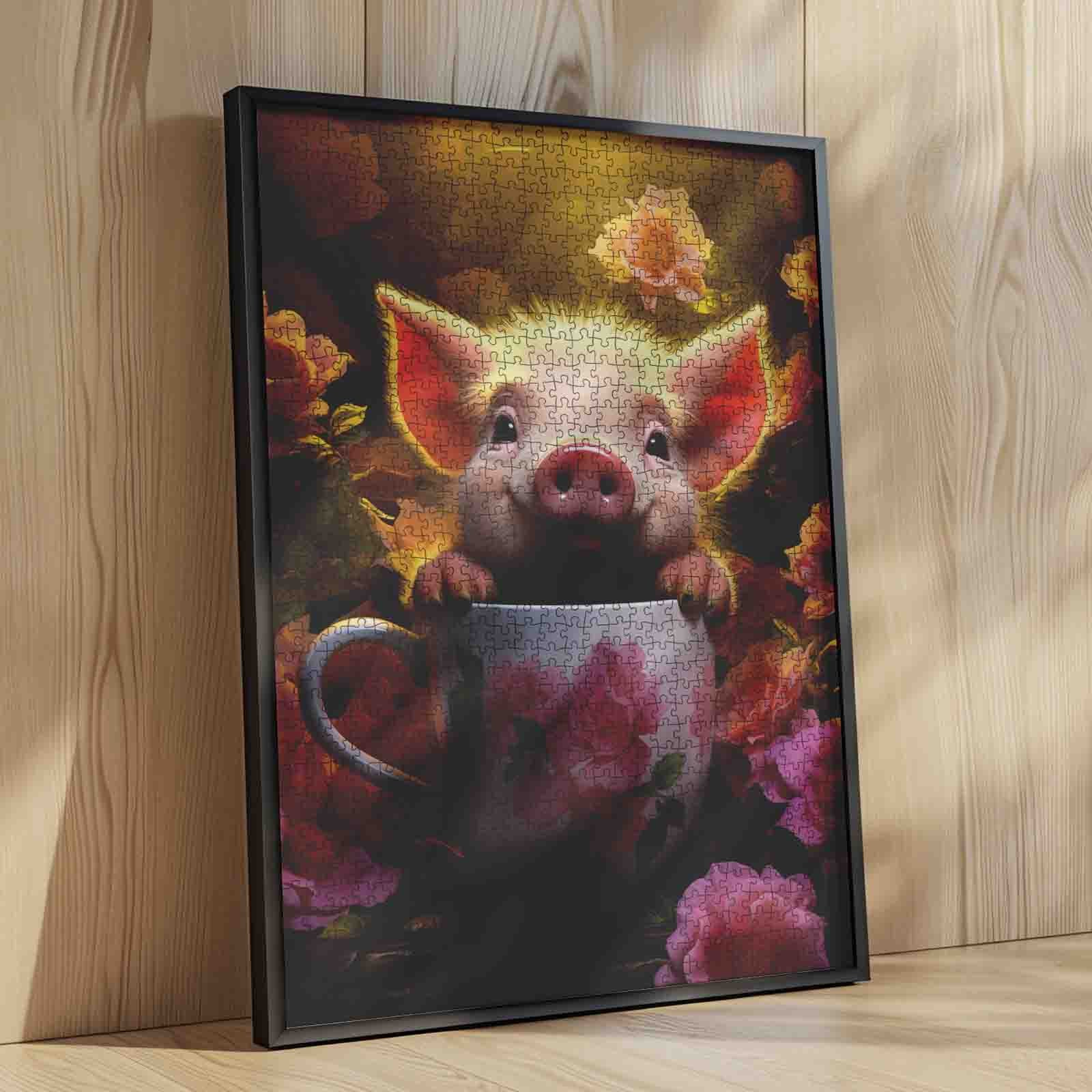 Playful Piglet in Floral Teacup Jigsaw Puzzle