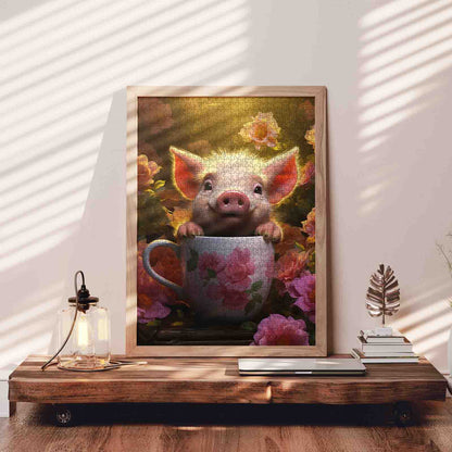 Playful Piglet in Floral Teacup Jigsaw Puzzle