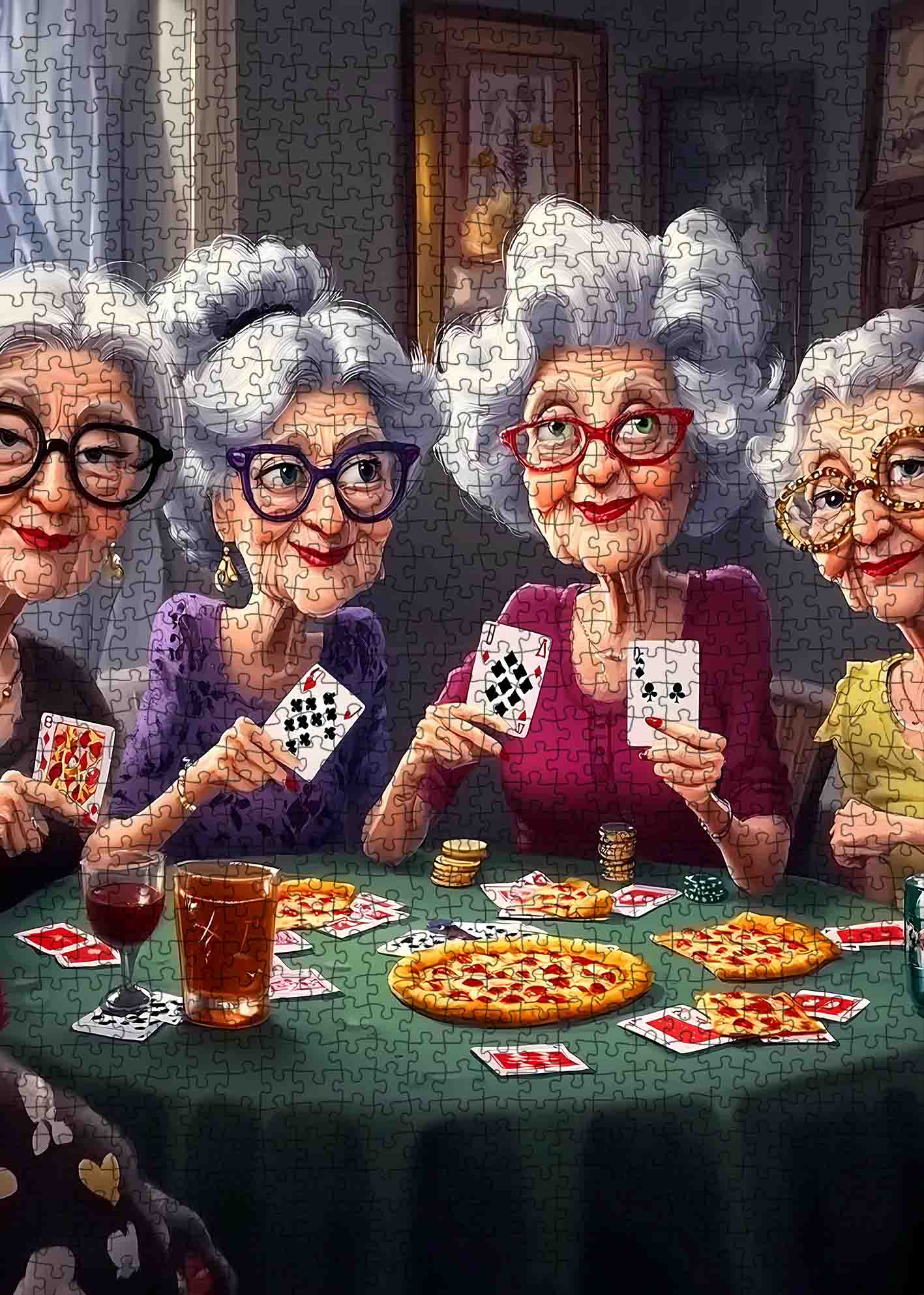 Poker Night with Grandmas Jigsaw Puzzle