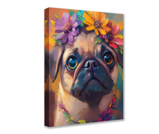 Floral Crown Pug Canvas Wall Art