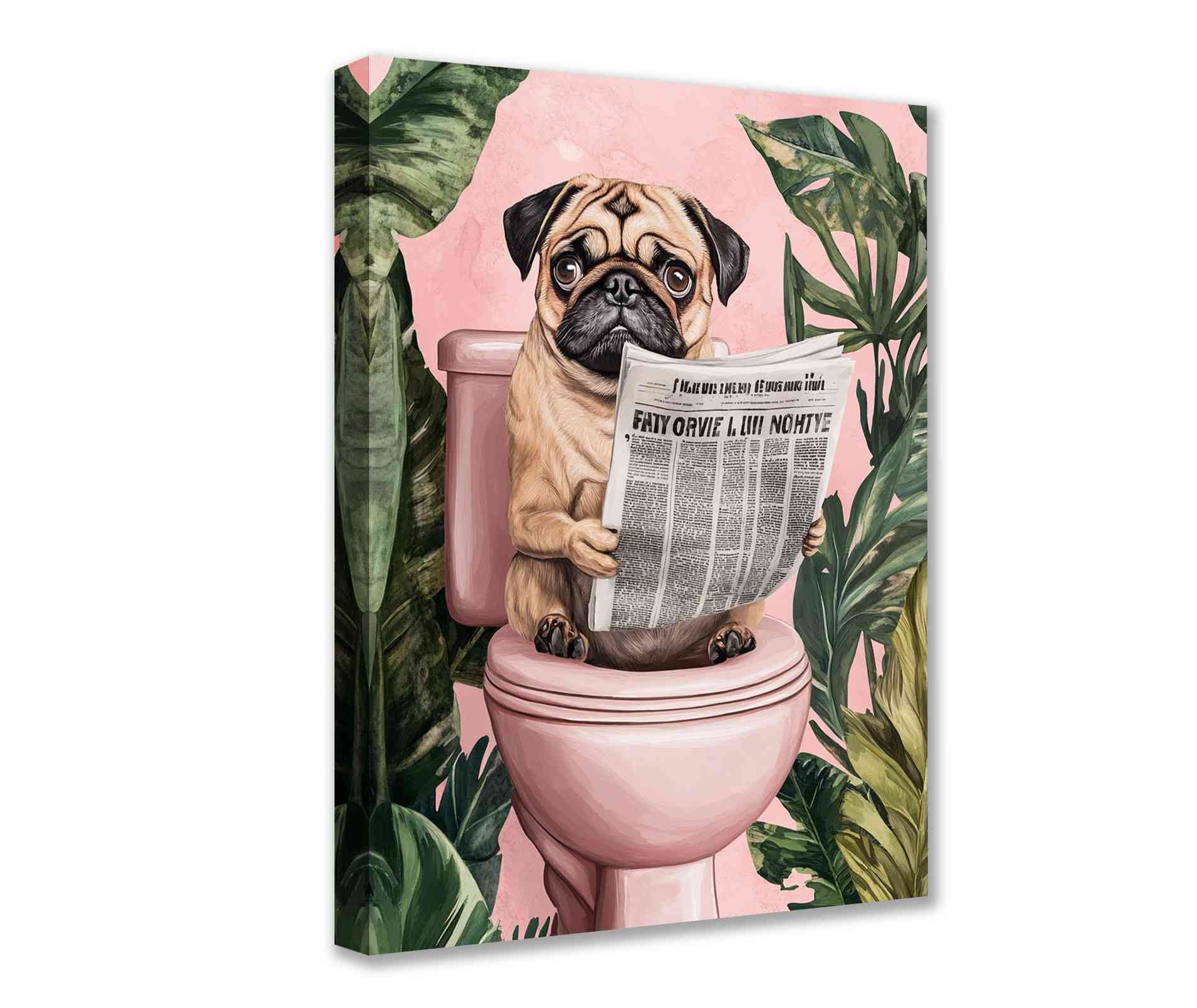 Quirky Pug Reading Newspaper Canvas Wall Art