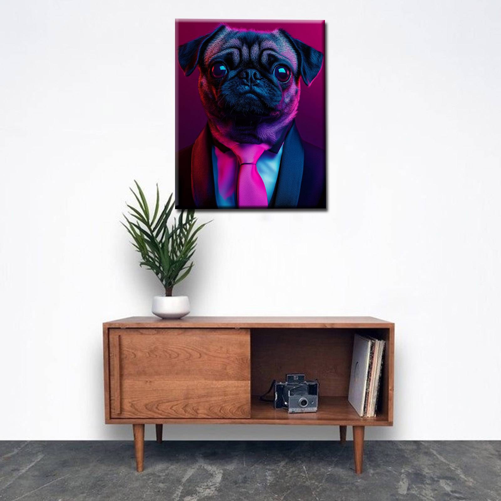 Pug in Suit Neon Style Canvas Wall Art