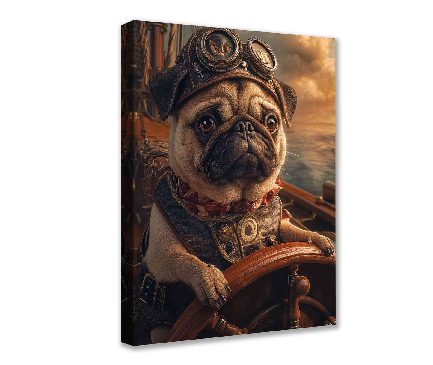 Steampunk Captain Pug at the Helm Canvas Wall Art