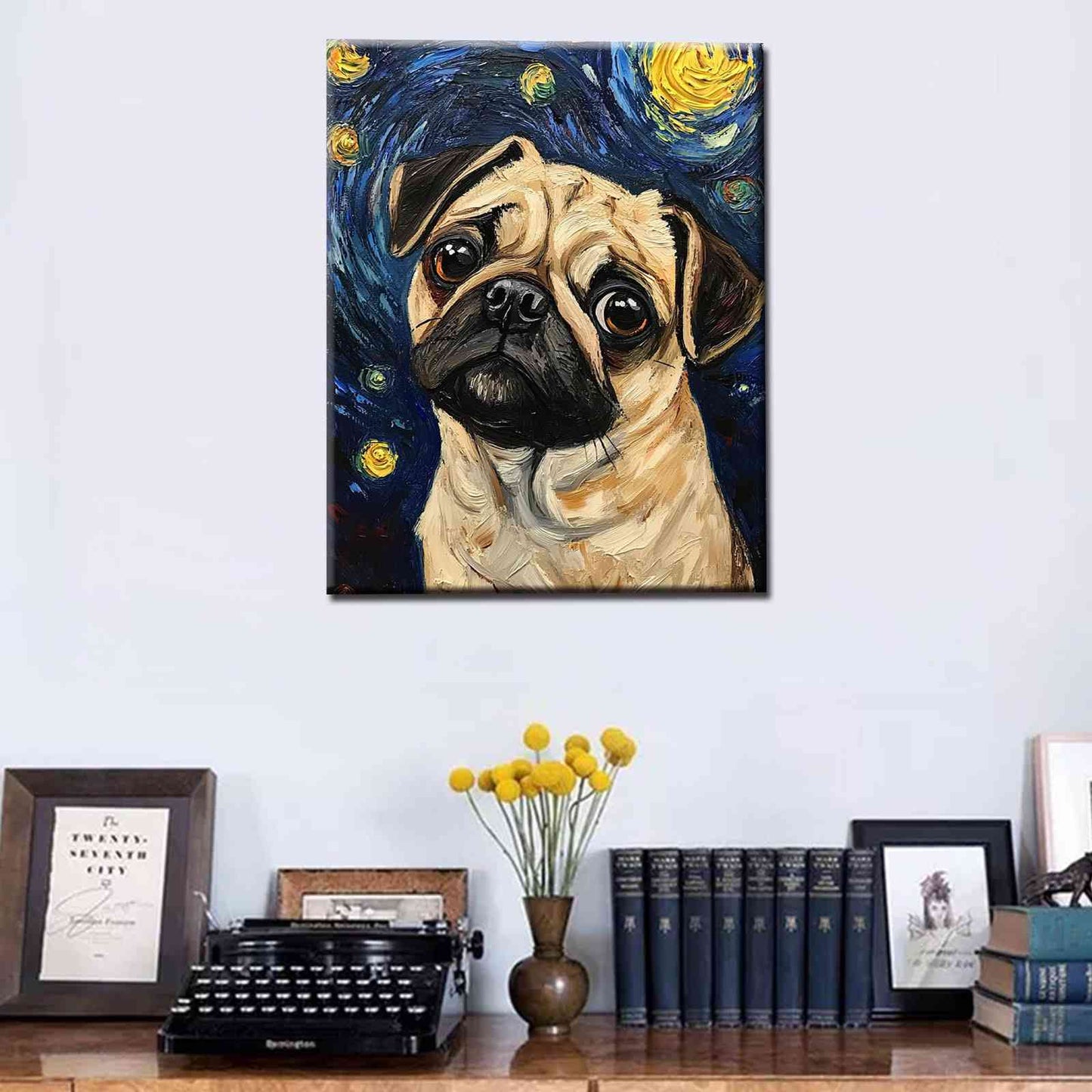 Starry Night Inspired Pug Canvas Wall Art