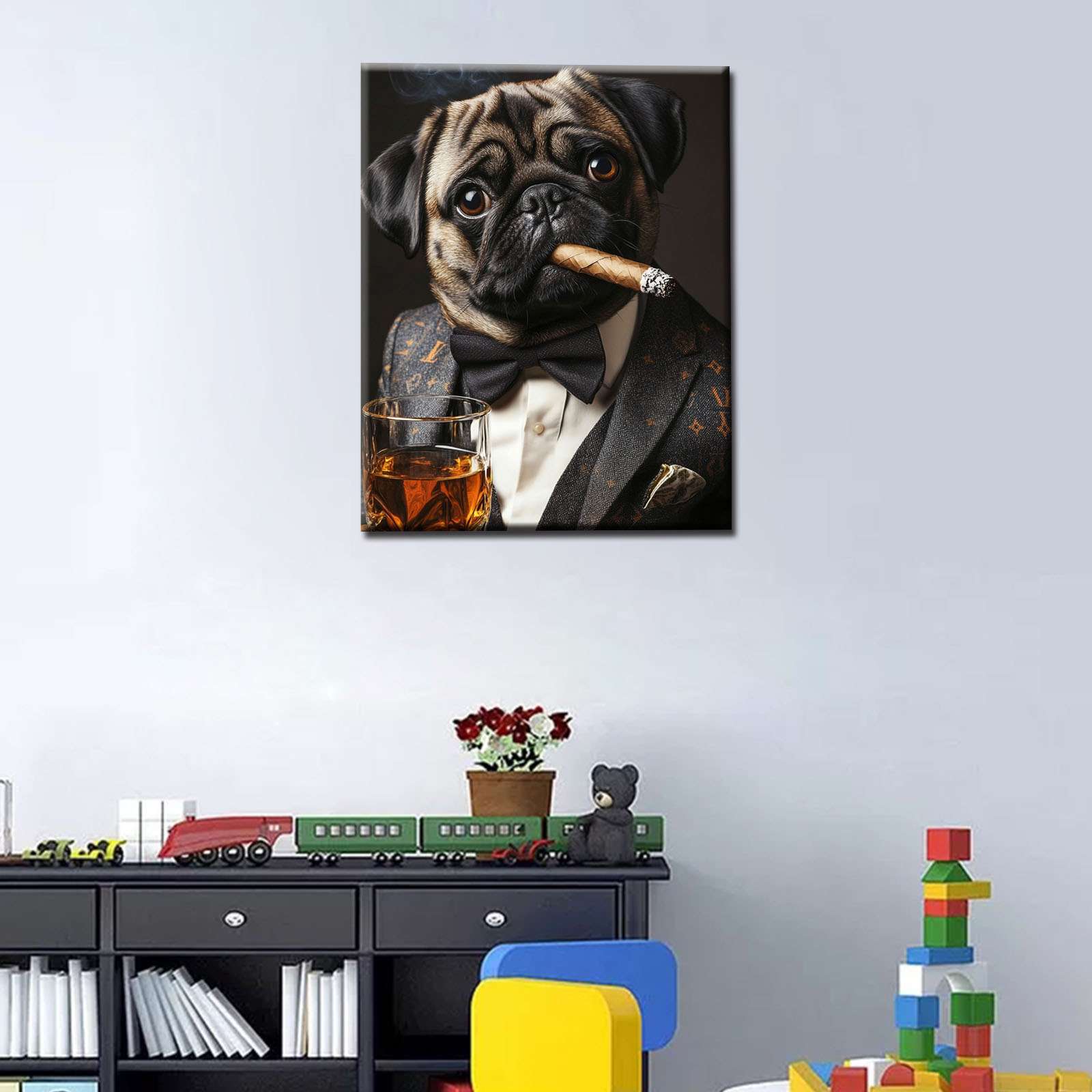 Dapper Pug with Cigar Canvas Wall Art