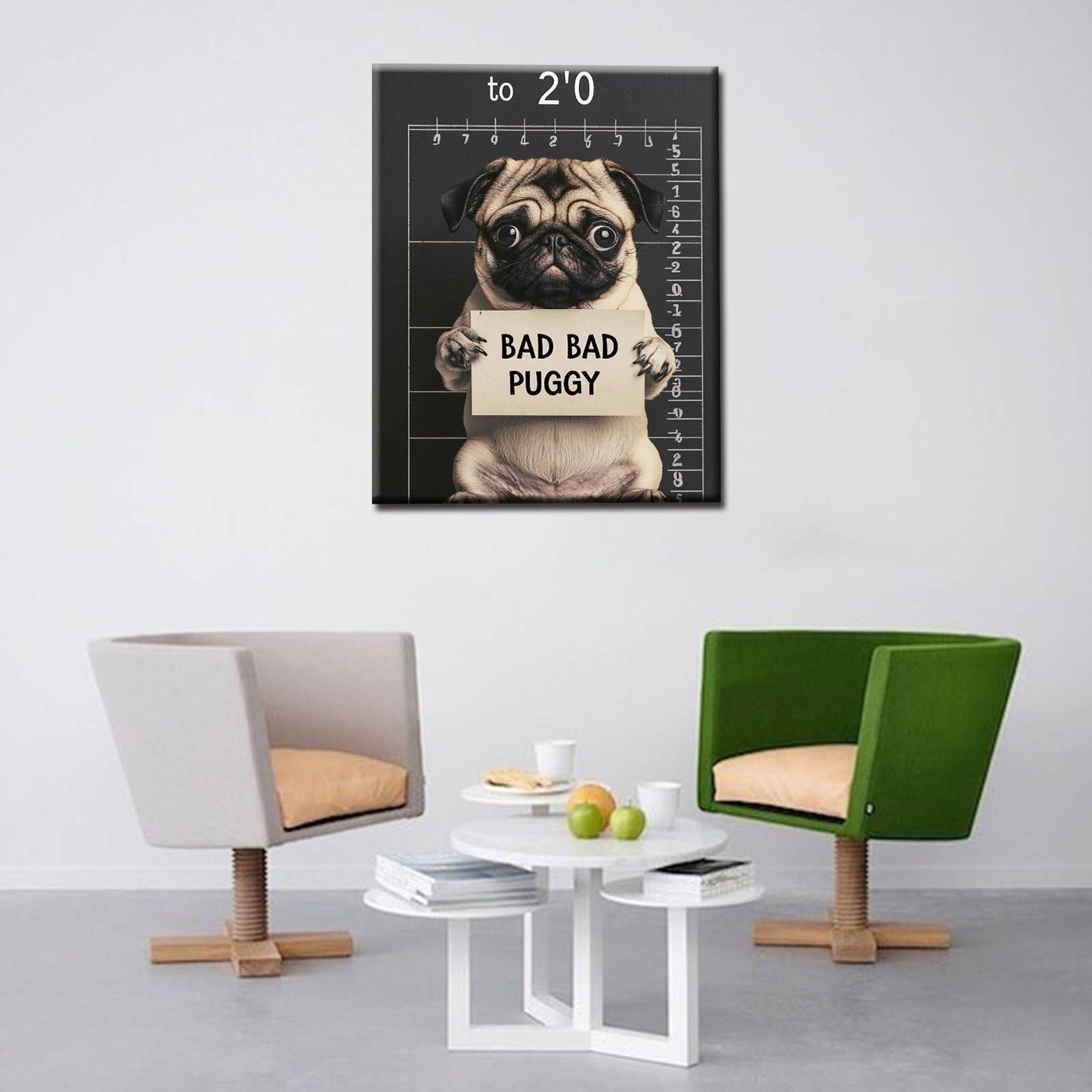 Mugshot Style Bad Bad Puggy Canvas Wall Art