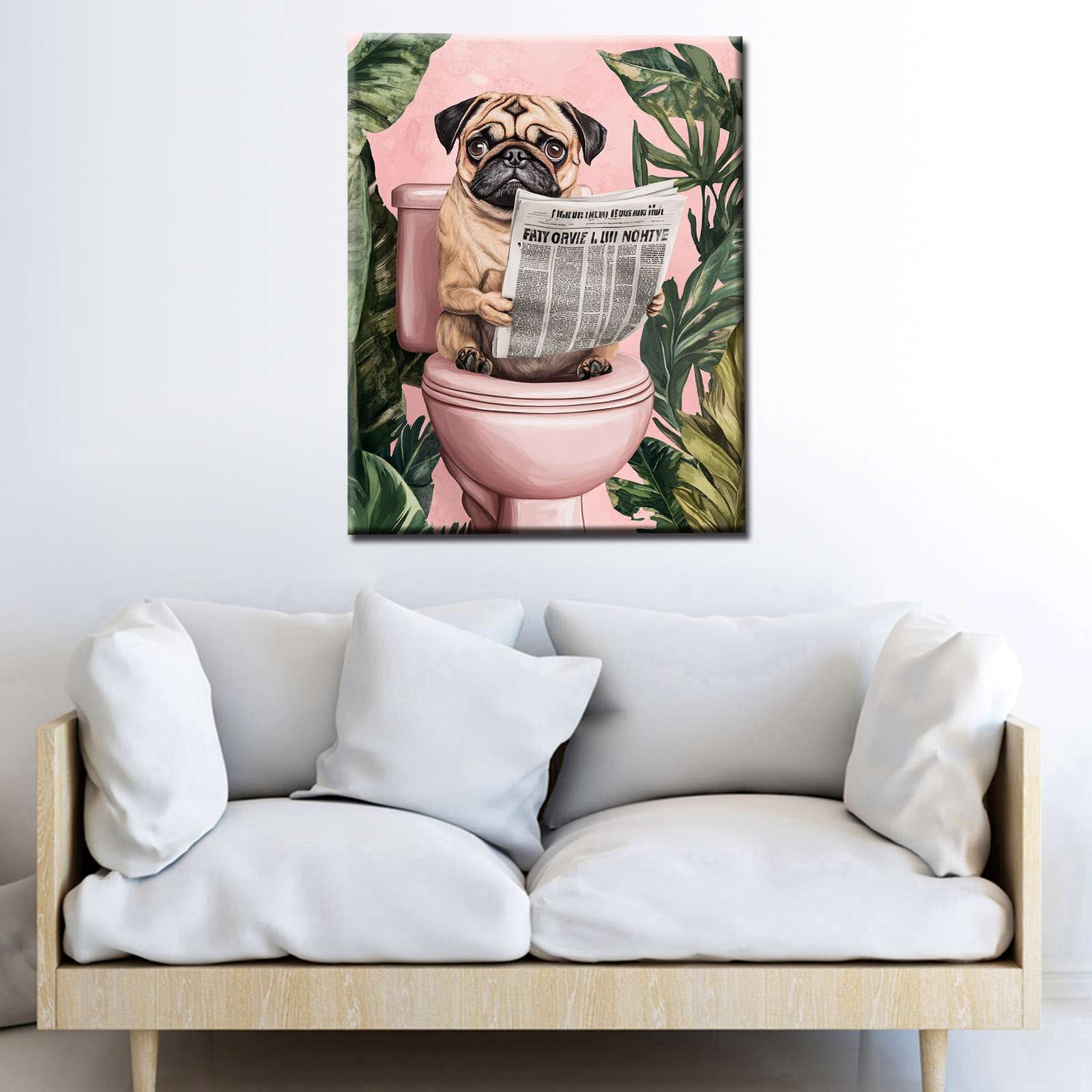 Quirky Pug Reading Newspaper Canvas Wall Art