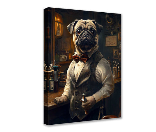 Vintage Barber Pug Canvas Wall Art