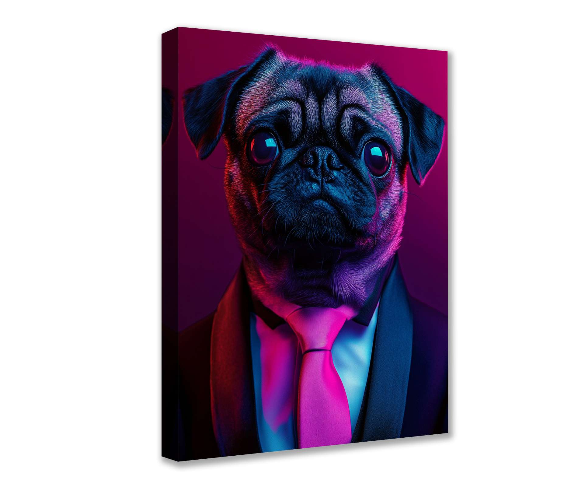 Pug in Suit Neon Style Canvas Wall Art