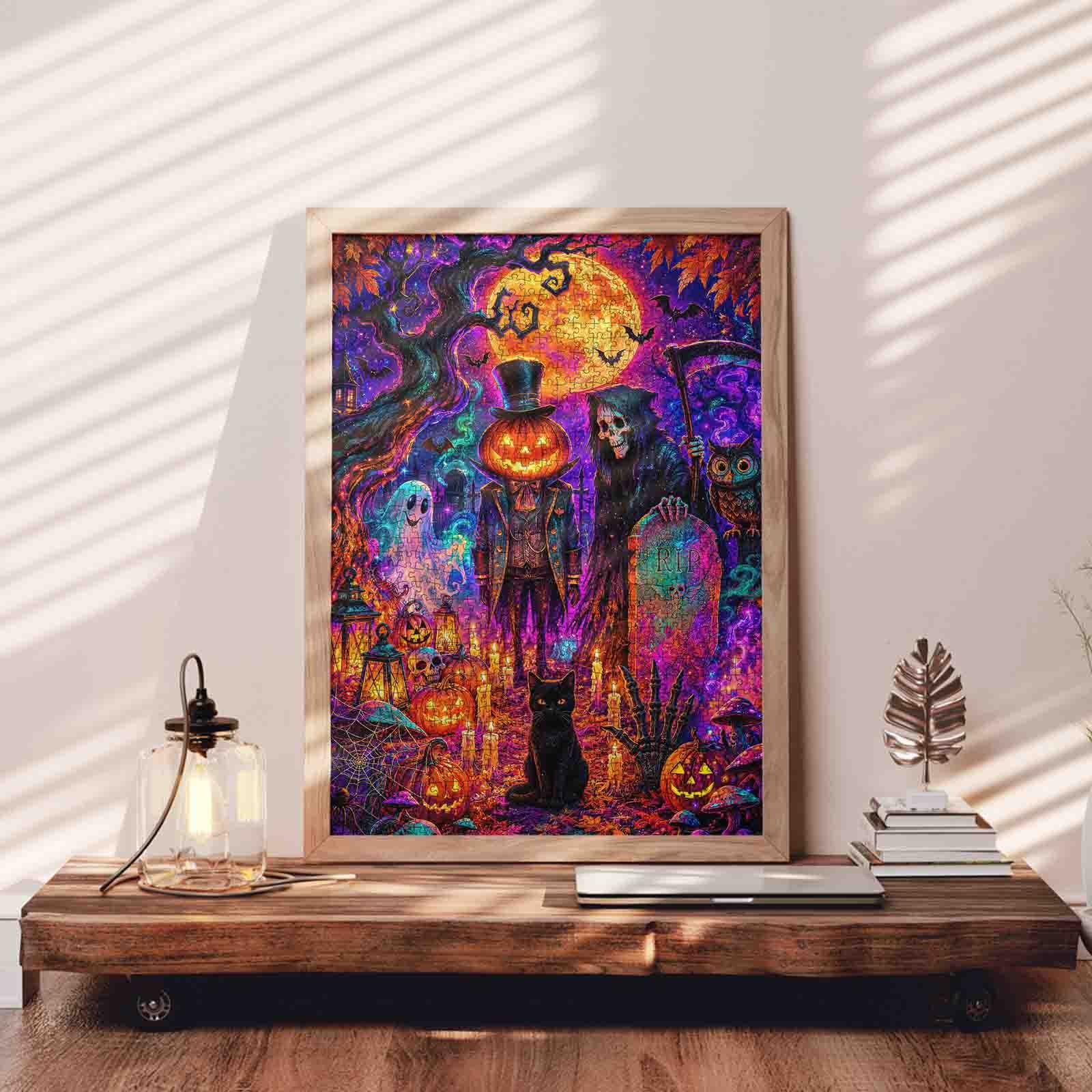 Pumpkin Reaper Haunted Graveyard Jigsaw Puzzle