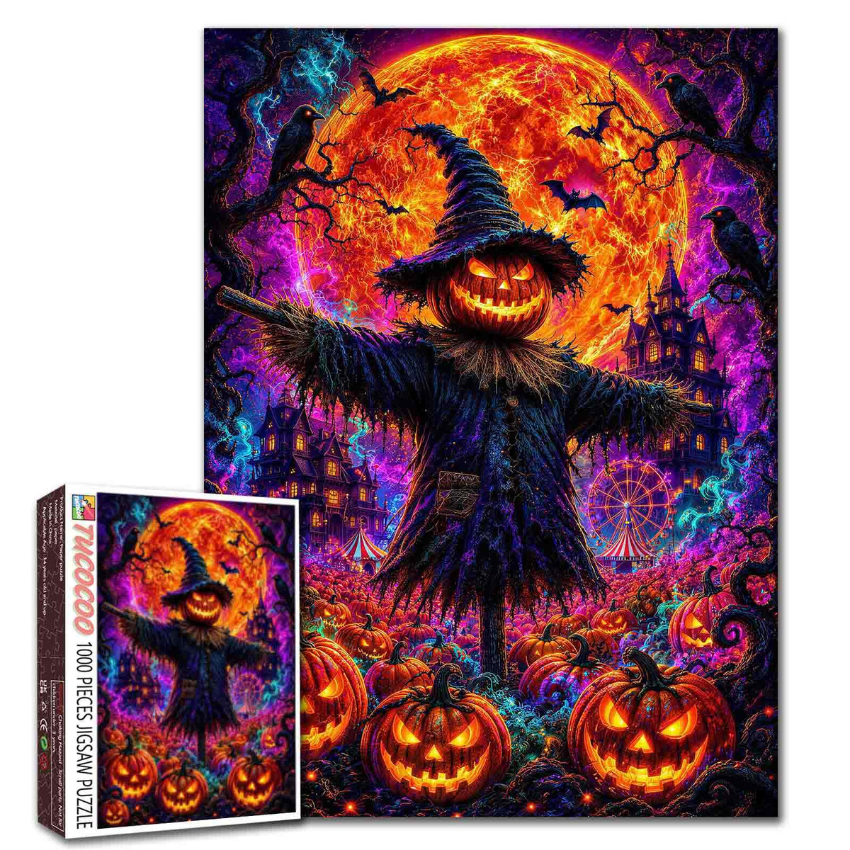 Pumpkin Scarecrow Haunted Carnival Jigsaw Puzzle