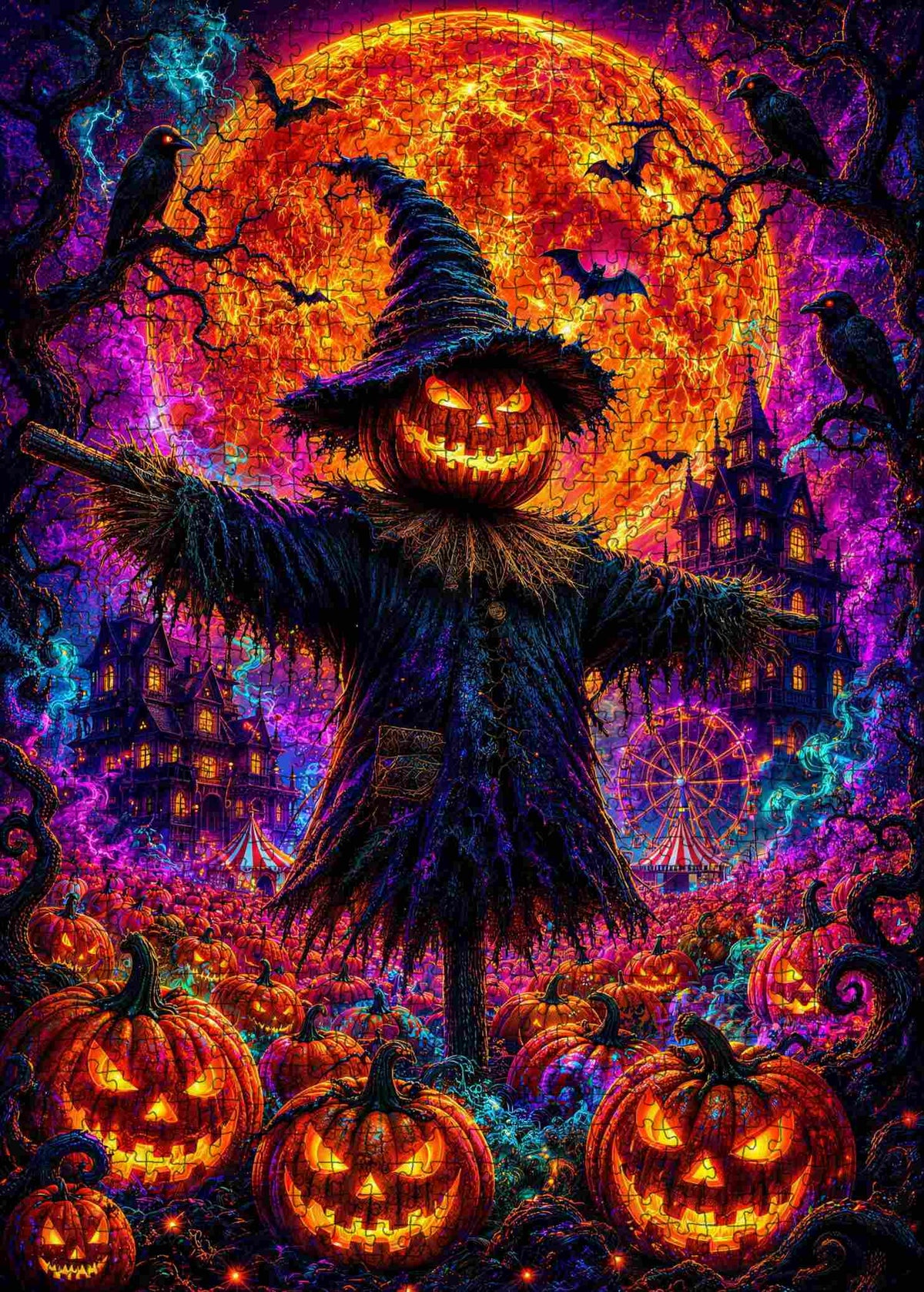 Pumpkin Scarecrow Haunted Carnival Jigsaw Puzzle