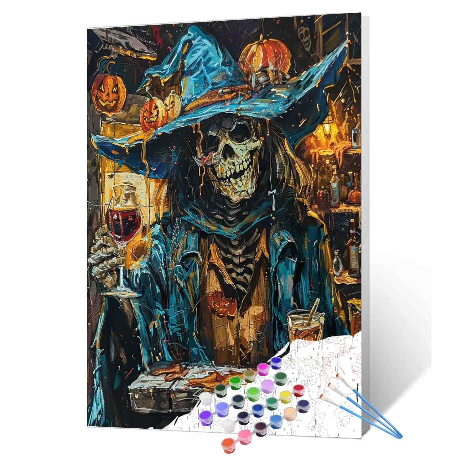 Pumpkin Tavern Skeleton paint by numbers