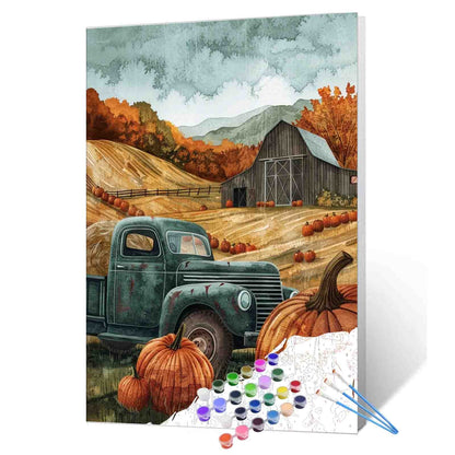 Pumpkin Truck in Autumn Fields Paint by Numbers