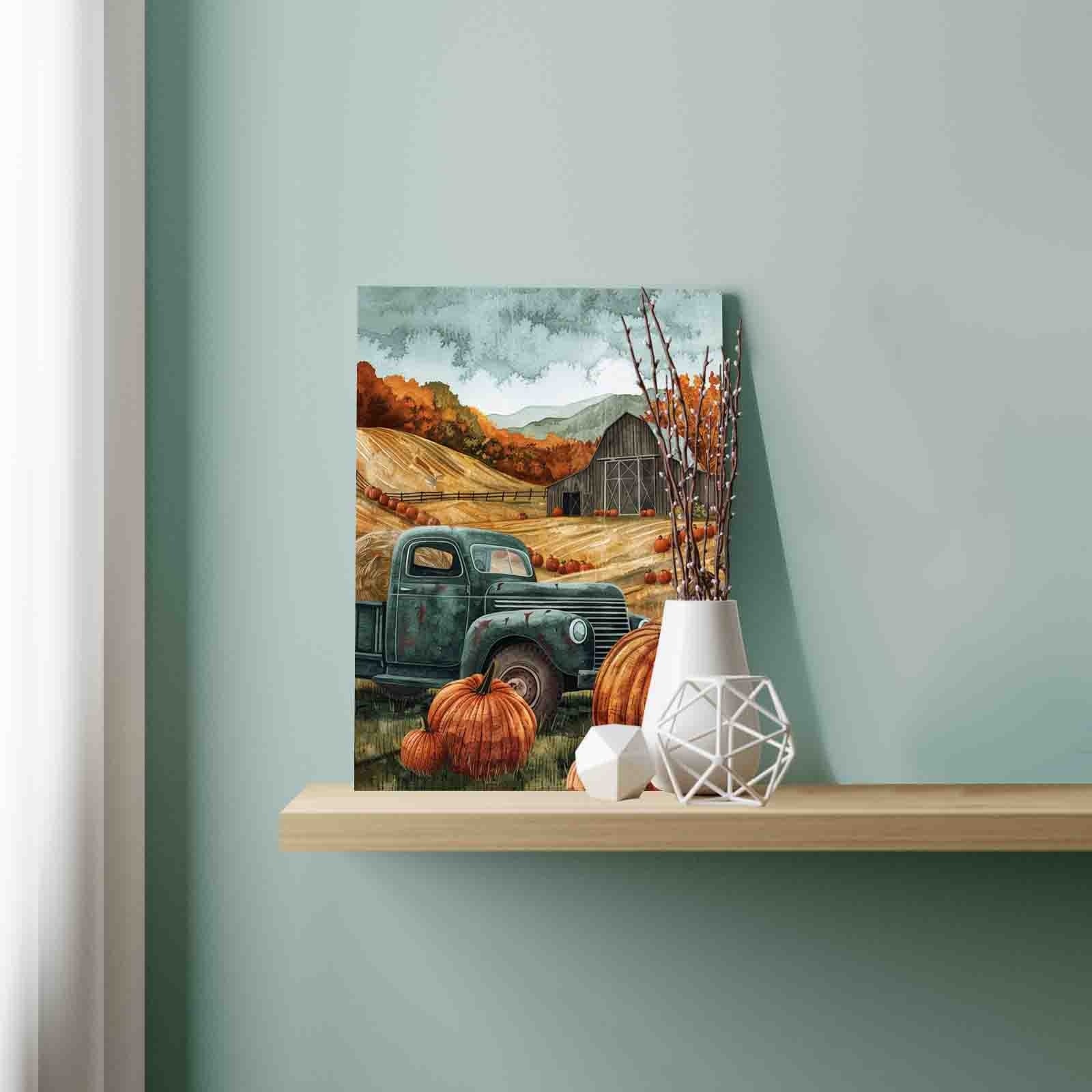 Pumpkin Truck in Autumn Fields Paint by Numbers