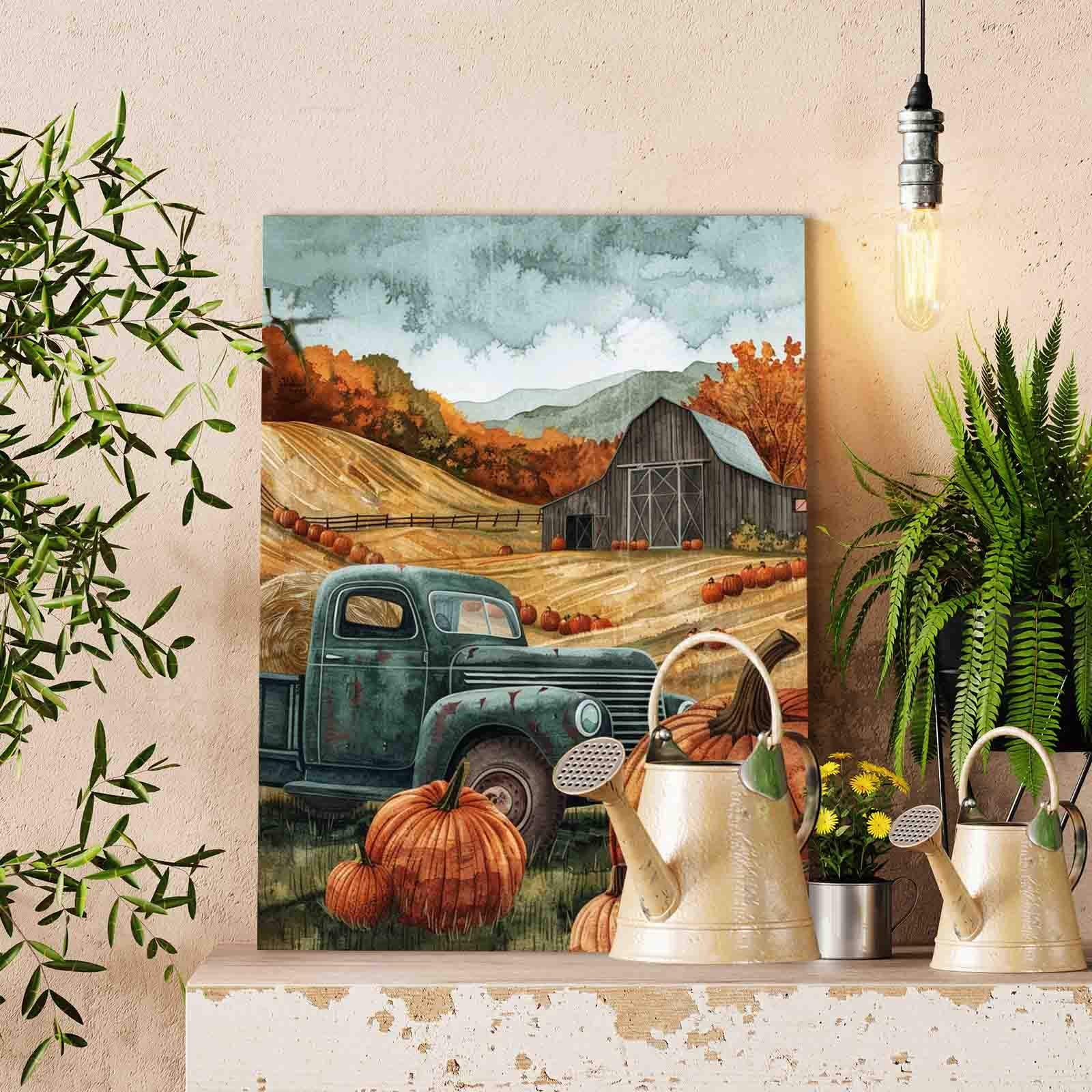 Pumpkin Truck in Autumn Fields Paint by Numbers