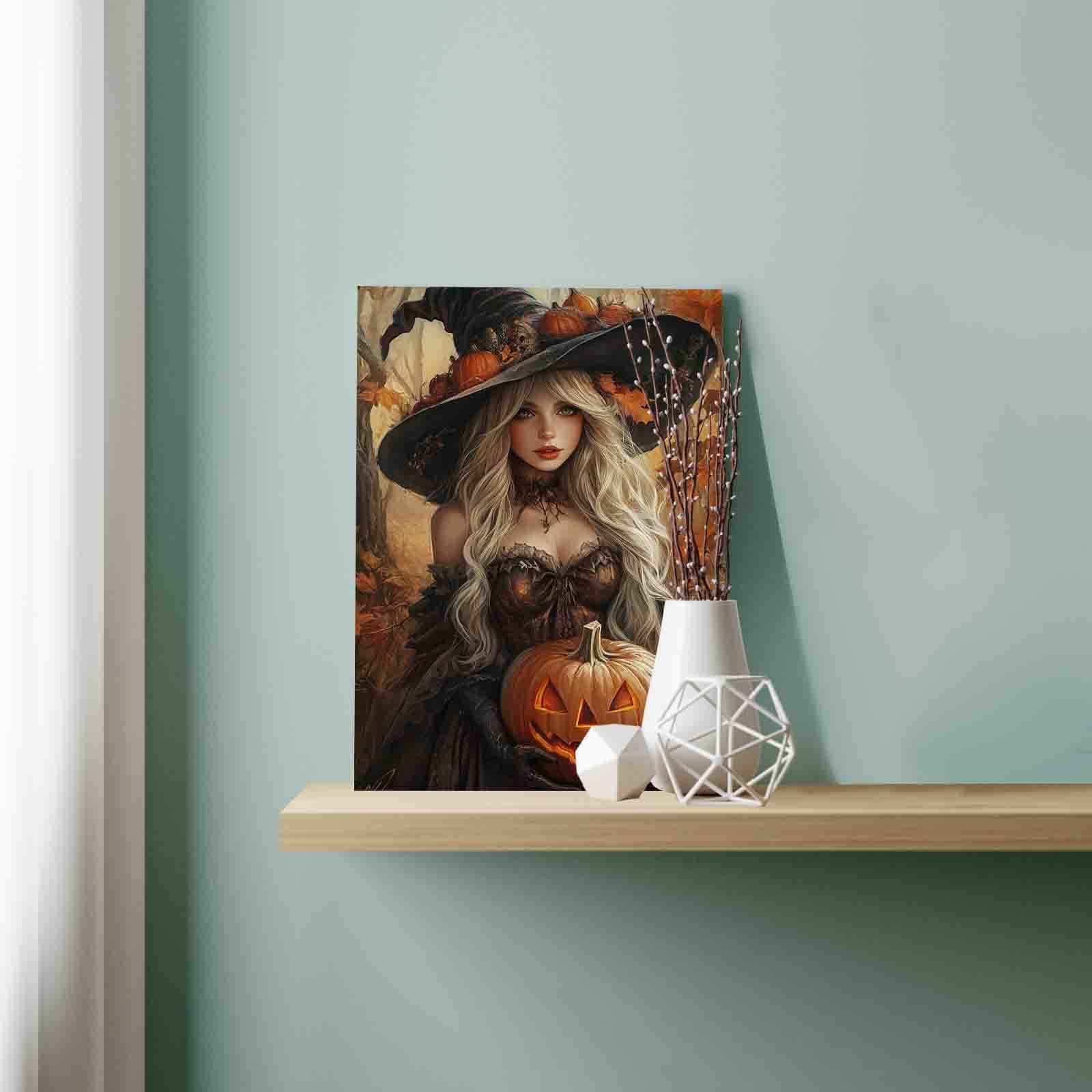 Pumpkin Witch in Autumn Forest Paint by Numbers