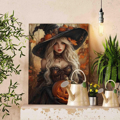 Pumpkin Witch in Autumn Forest Paint by Numbers