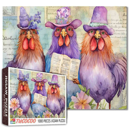 Purple Chickens Wearing Hats Jigsaw Puzzle