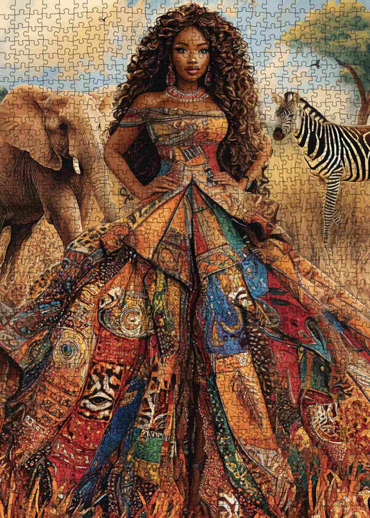 Queen in African Patchwork Dress Jigsaw Puzzle