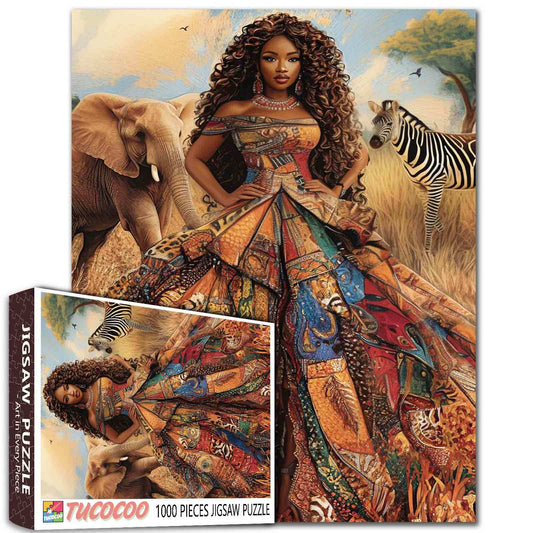 Queen in African Patchwork Dress Jigsaw Puzzle