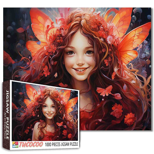 Radiant Fairy with Fiery Red Wings Jigsaw Puzzle
