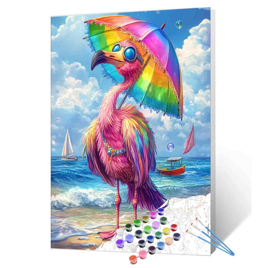 Rainbow Flamingo on Seashore Paint by Numbers