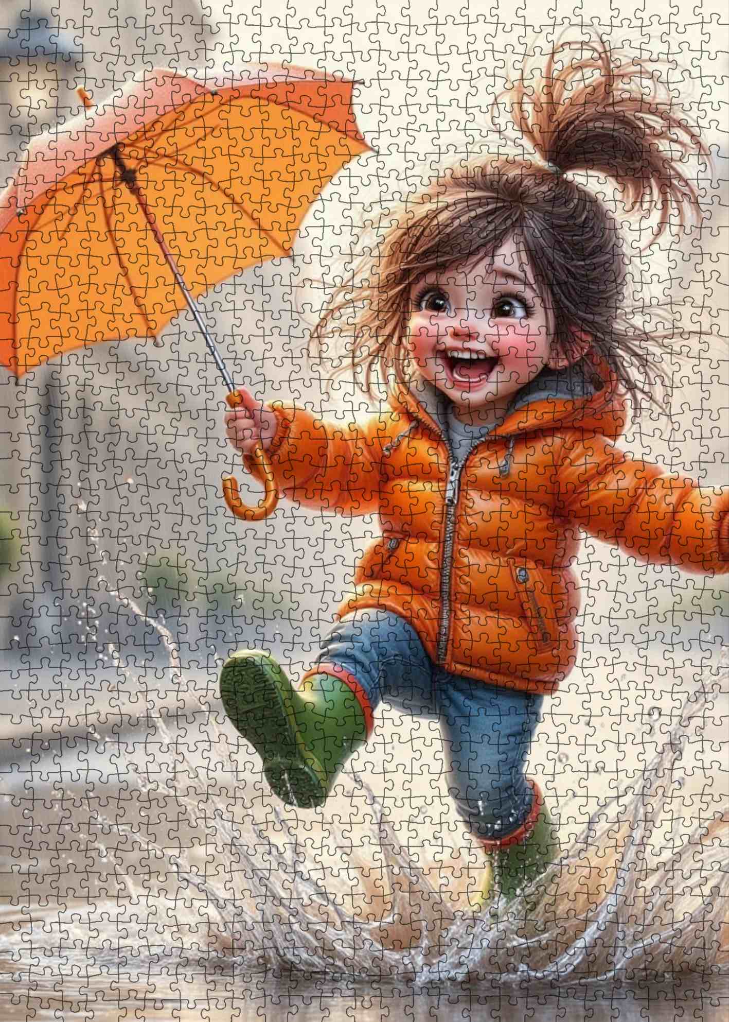 Rainy Day Joy Child Umbrella Splash Jigsaw Puzzle