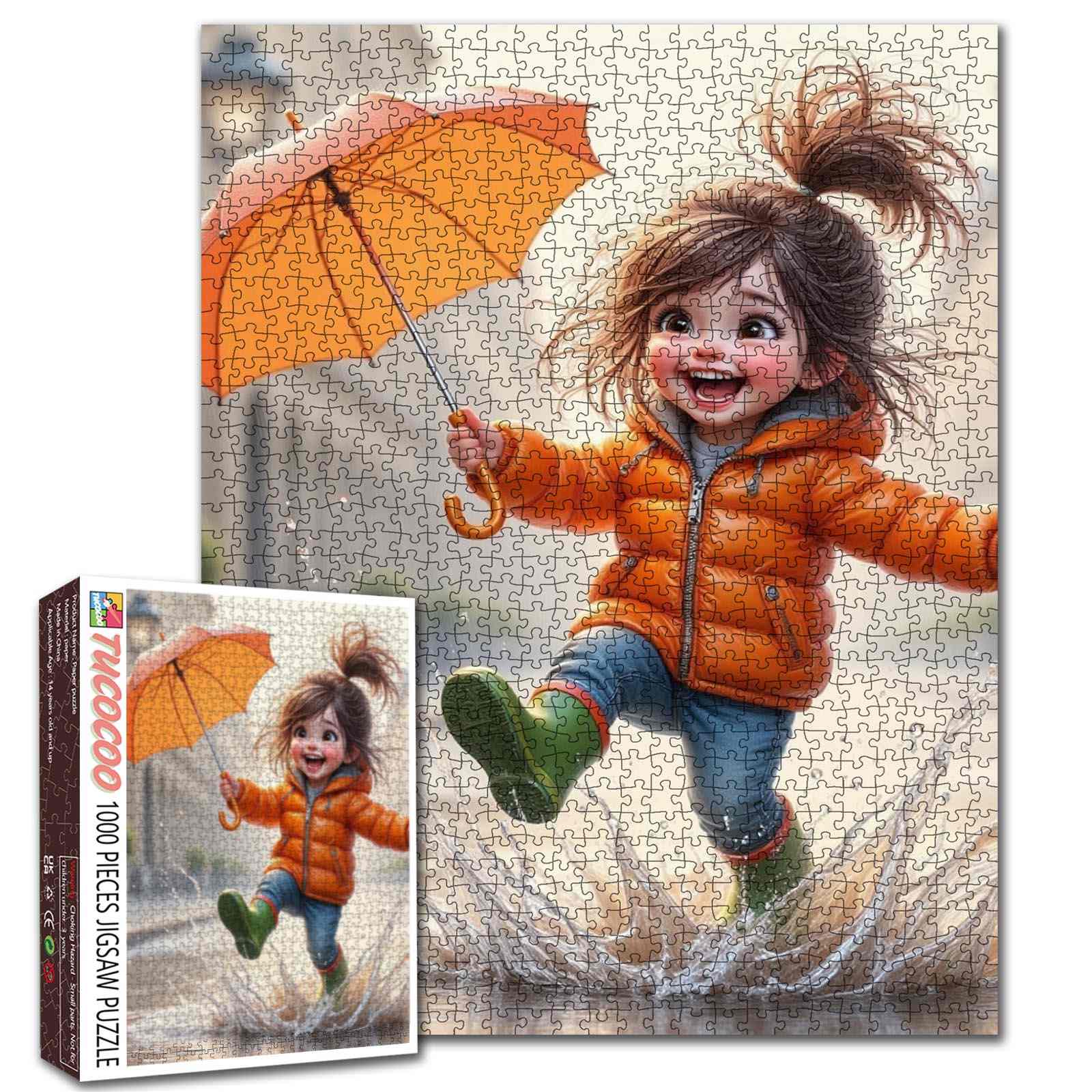 Rainy Day Joy Child Umbrella Splash Jigsaw Puzzle