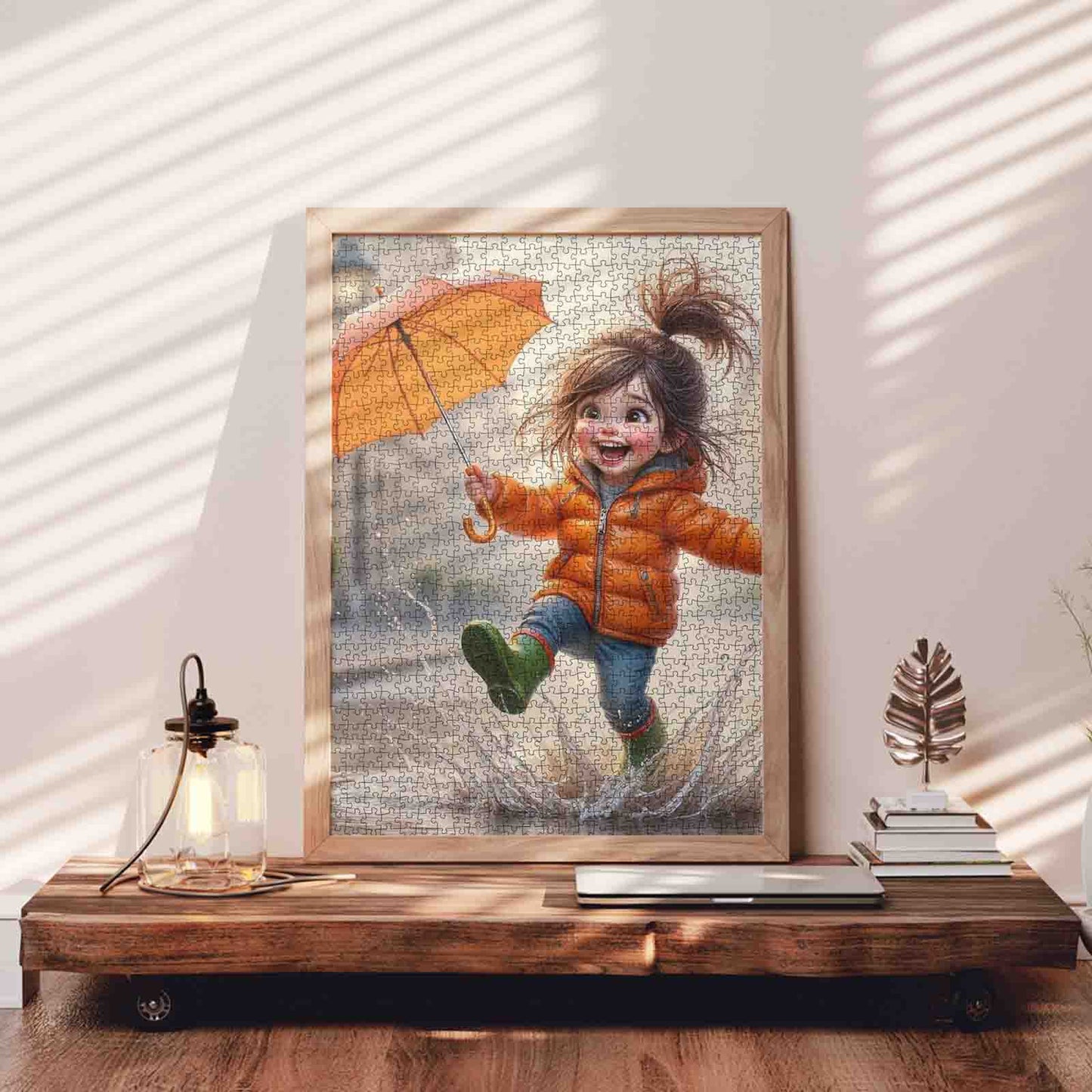 Rainy Day Joy Child Umbrella Splash Jigsaw Puzzle