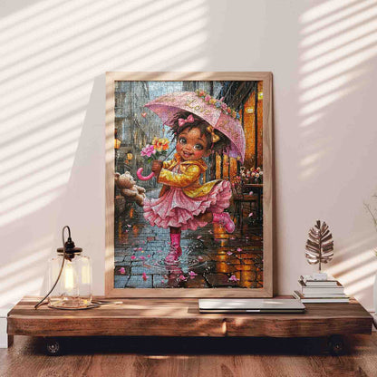 Rainy Day Joy Girl Jigsaw Puzzle