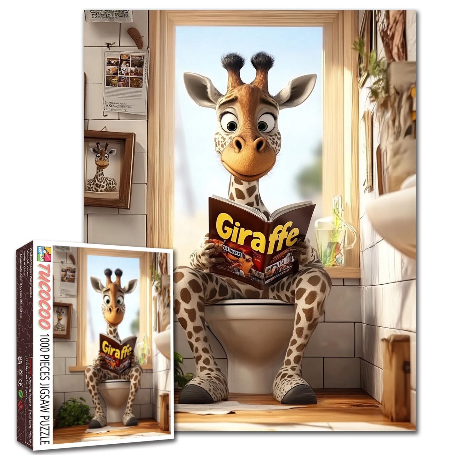 Reading Giraffe Bathroom Moment Jigsaw Puzzle