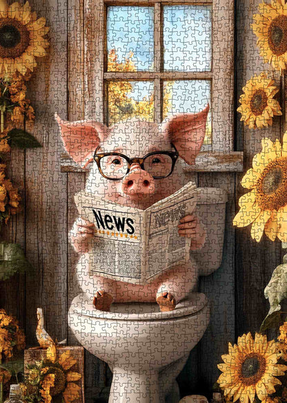 Reading Pig Funny Bathroom Jigsaw Puzzle