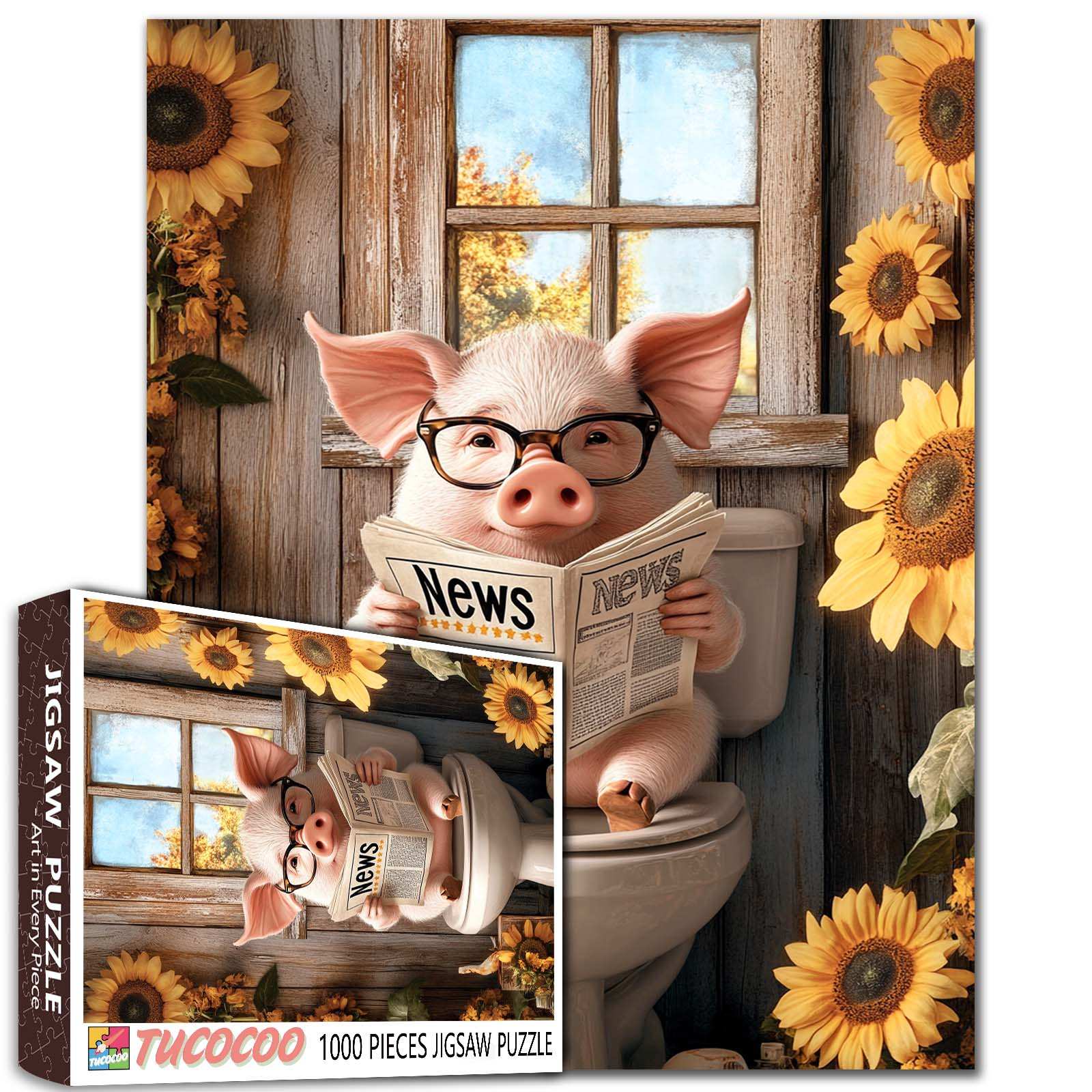 Reading Pig Funny Bathroom Jigsaw Puzzle