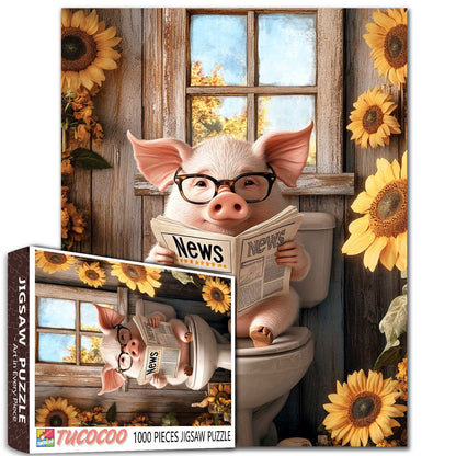 Reading Pig Funny Bathroom Jigsaw Puzzle