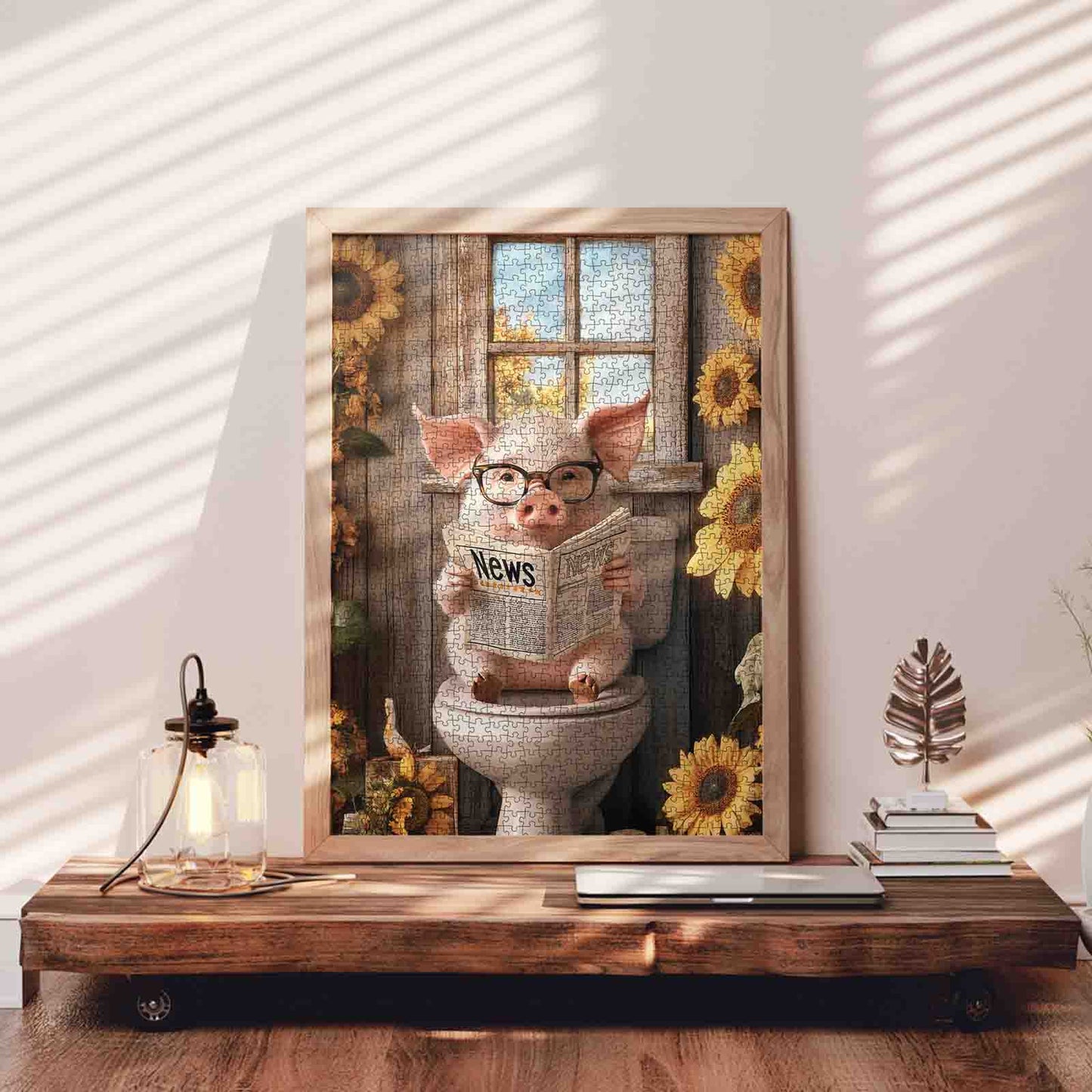 Reading Pig Funny Bathroom Jigsaw Puzzle