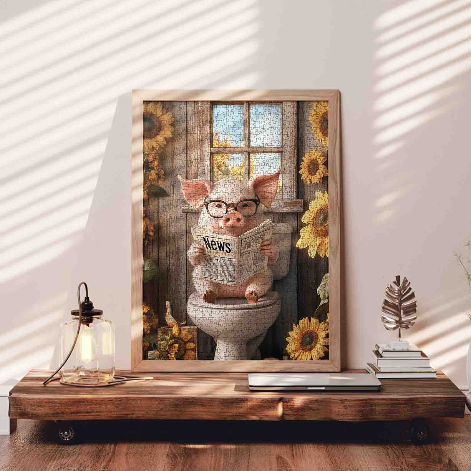 Reading Pig Funny Bathroom Jigsaw Puzzle