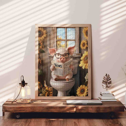 Reading Pig Funny Bathroom Jigsaw Puzzle