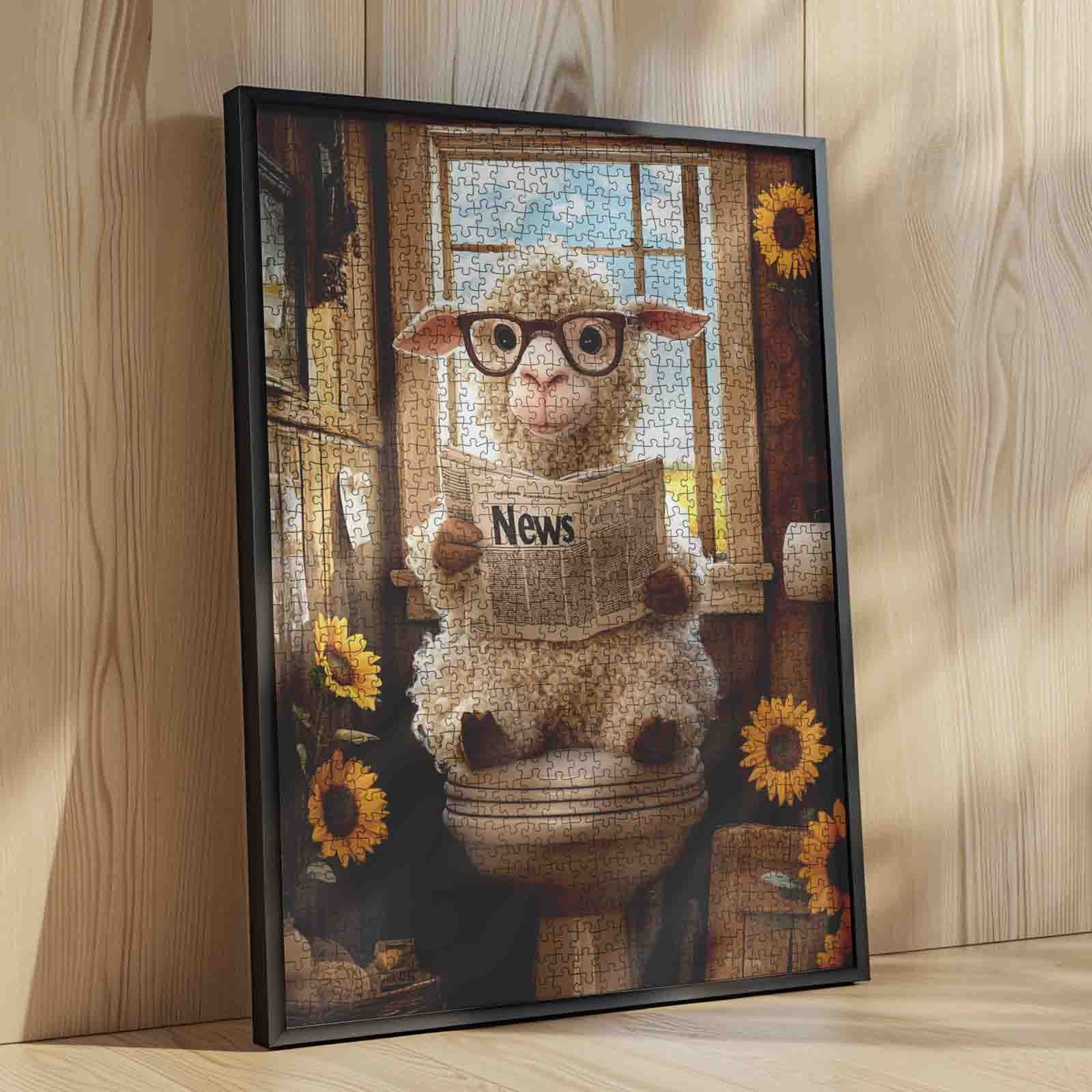 Reading Sheep Funny Bathroom Jigsaw Puzzle