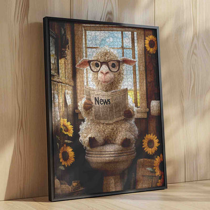Reading Sheep Funny Bathroom Jigsaw Puzzle