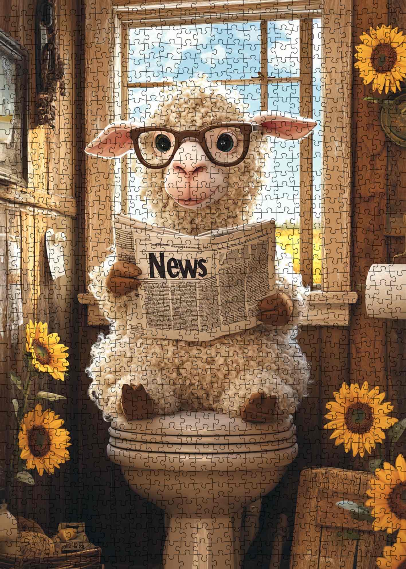 Reading Sheep Funny Bathroom Jigsaw Puzzle