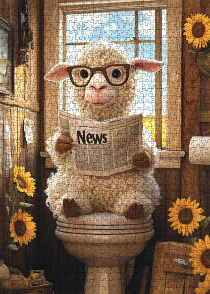 Reading Sheep Funny Bathroom Jigsaw Puzzle