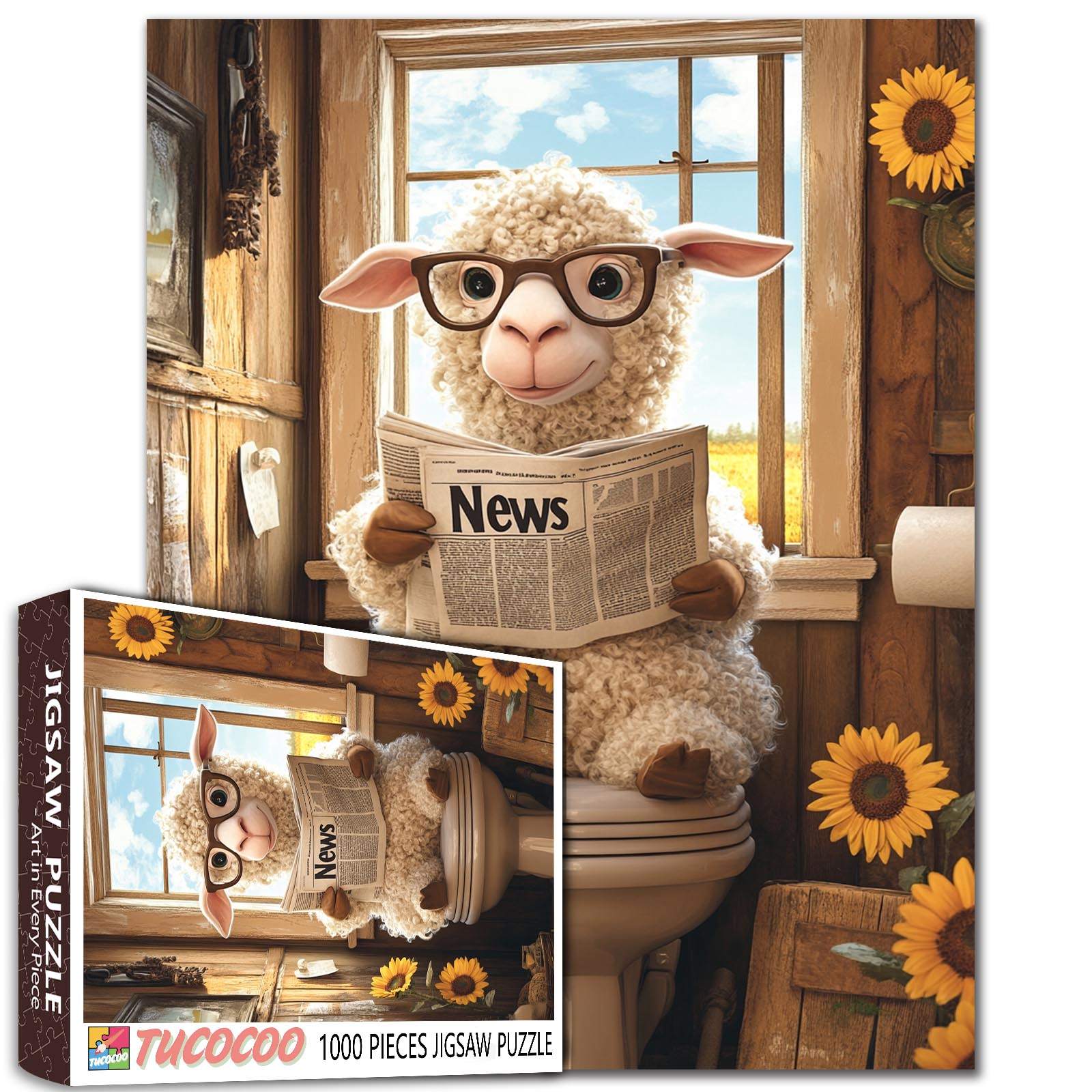 Reading Sheep Funny Bathroom Jigsaw Puzzle