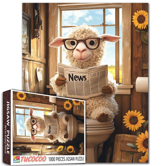 Reading Sheep Funny Bathroom Jigsaw Puzzle
