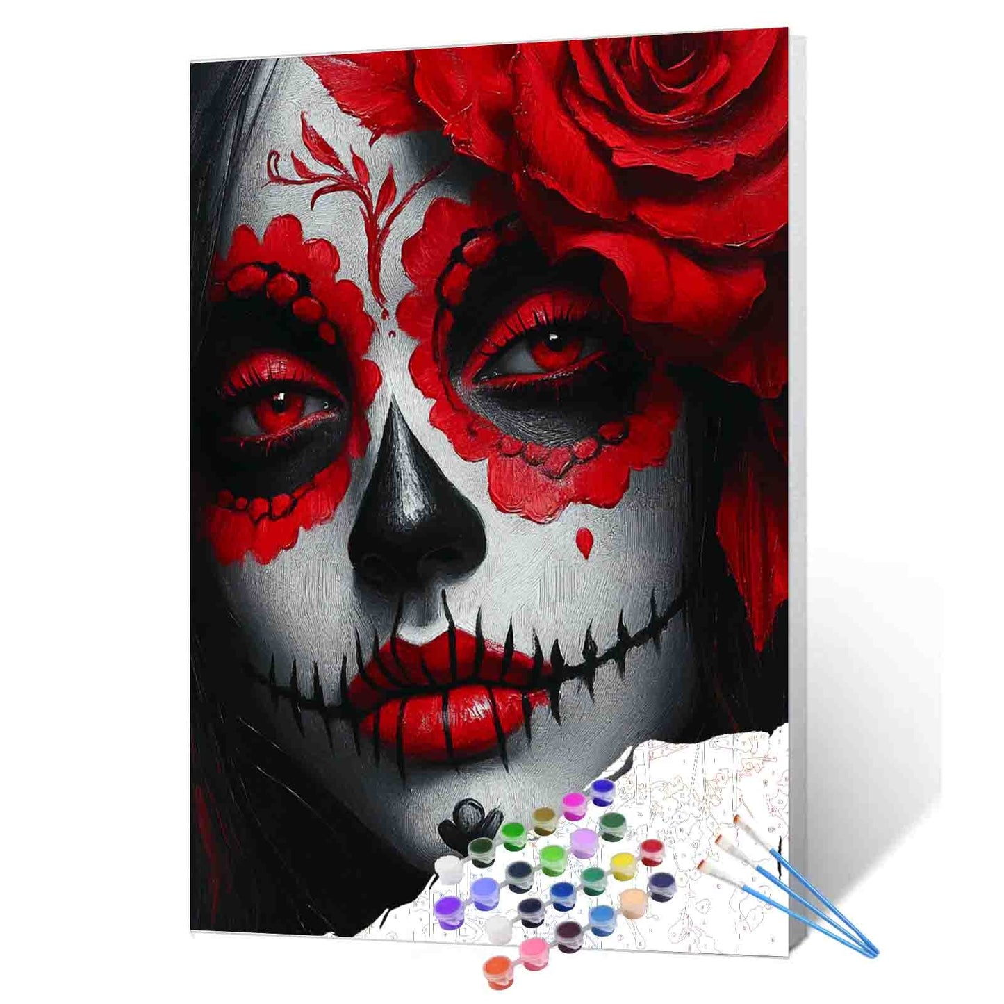 Red Rose Sugar Skull Paint by Numbers