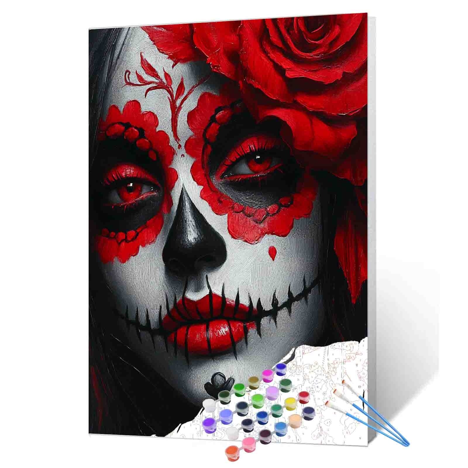 Red Rose Sugar Skull Paint by Numbers