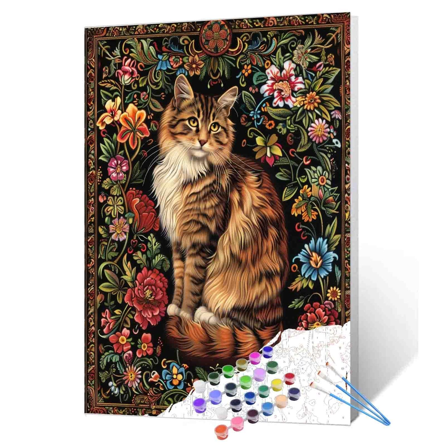 Regal Tabby Cat Floral Paint by Numbers