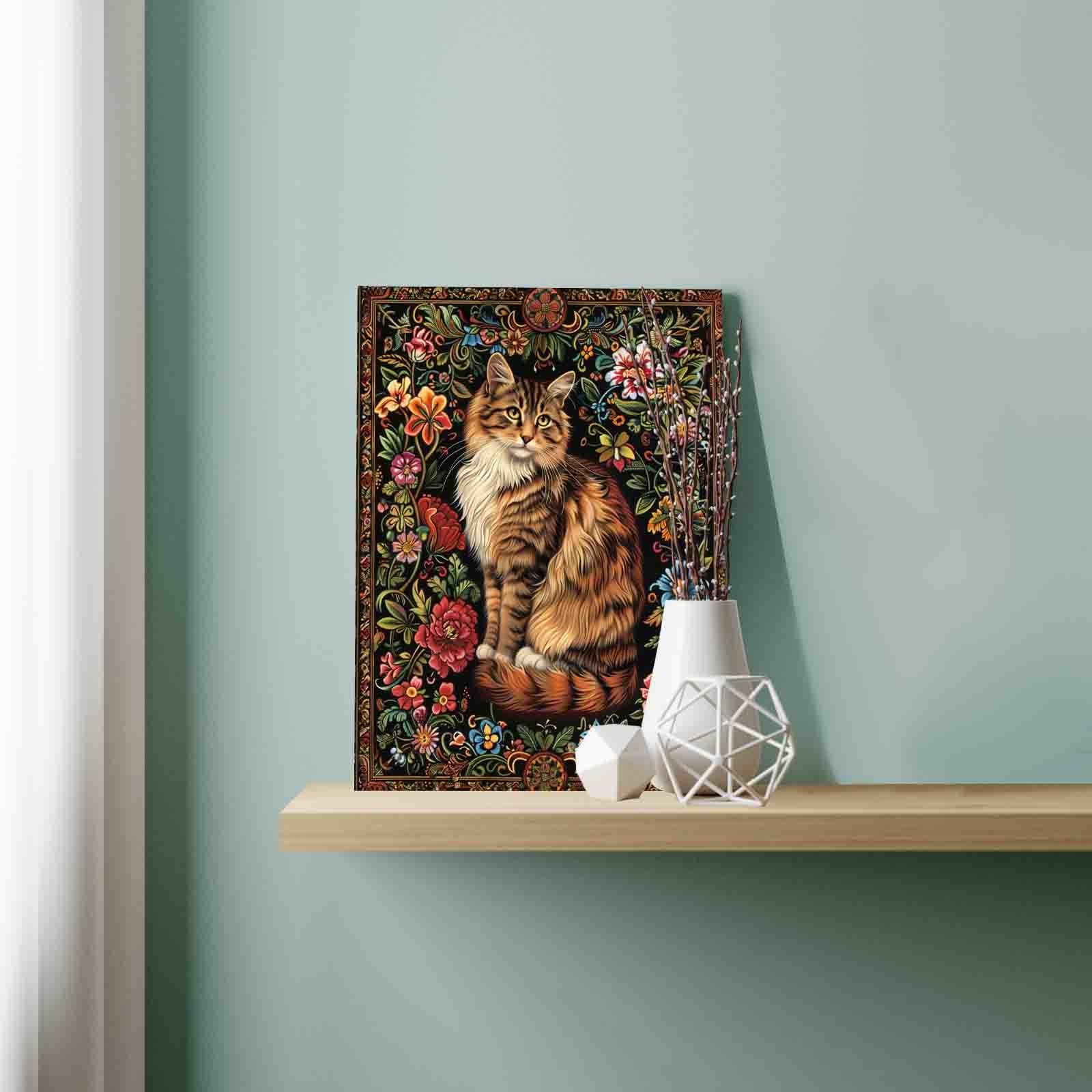 Regal Tabby Cat Floral Paint by Numbers