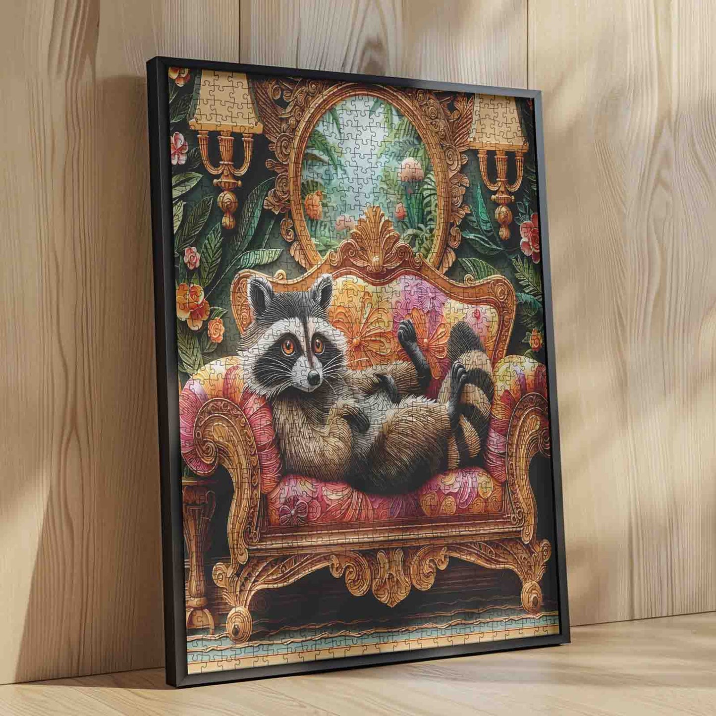 Relaxed Raccoon on Ornate Sofa Jigsaw Puzzle