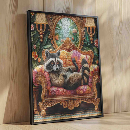 Relaxed Raccoon on Ornate Sofa Jigsaw Puzzle